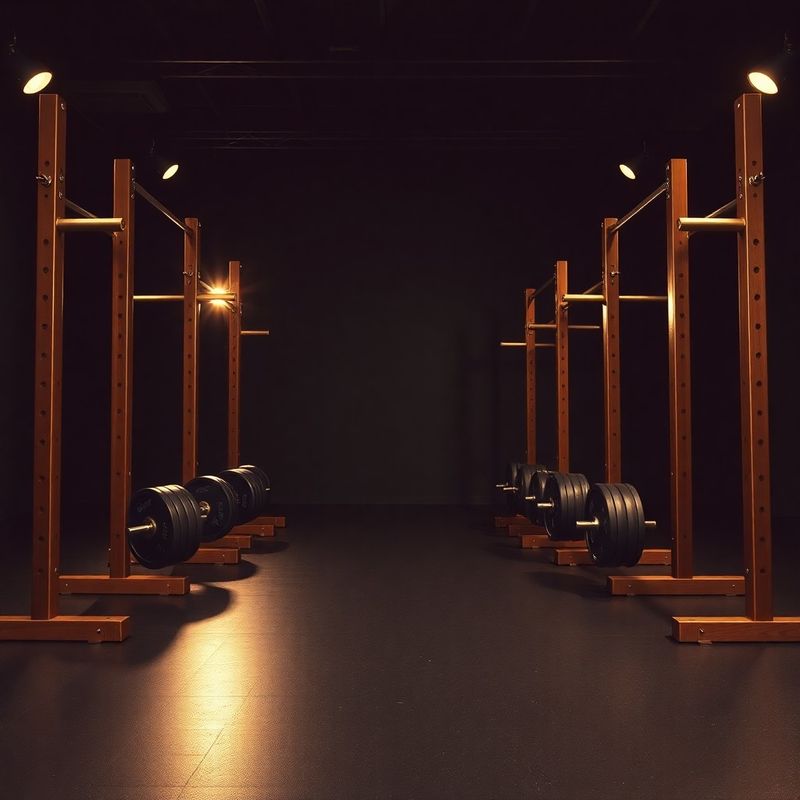 Wide editorial view of the Boutique Society training floor with Eleiko racks under warm brass lighting